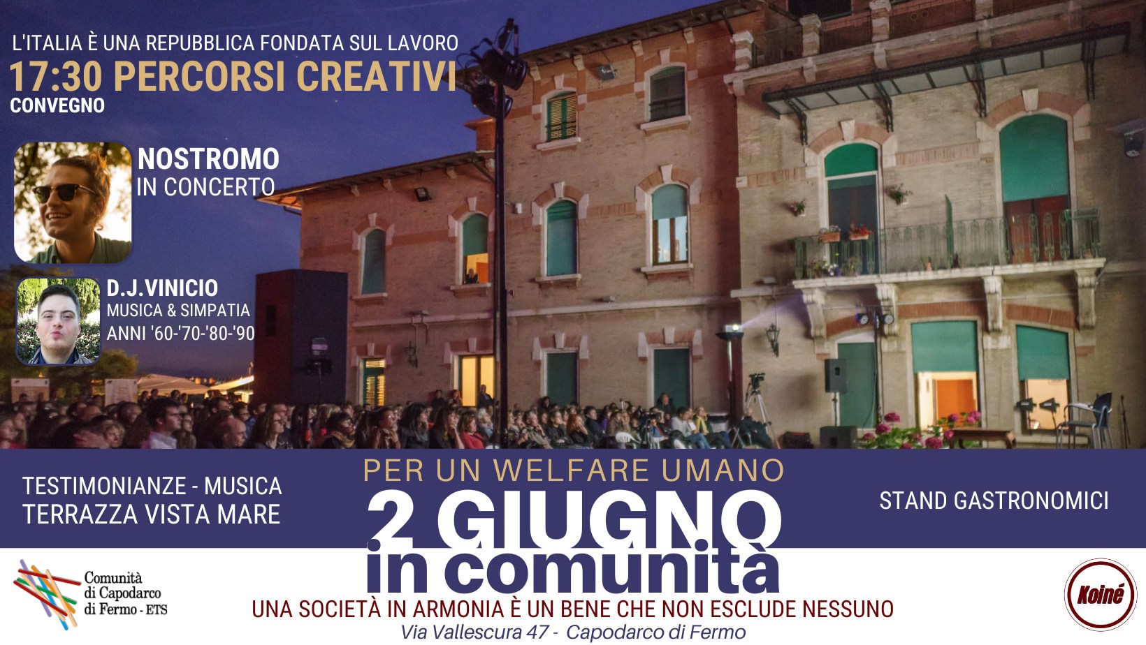 Un’estate di concerti, testimonianze e convivialità per un welfare umano: La Comunità “non solo luogo di cura ma di incontro e proposta” 2 2 Giugno locandina