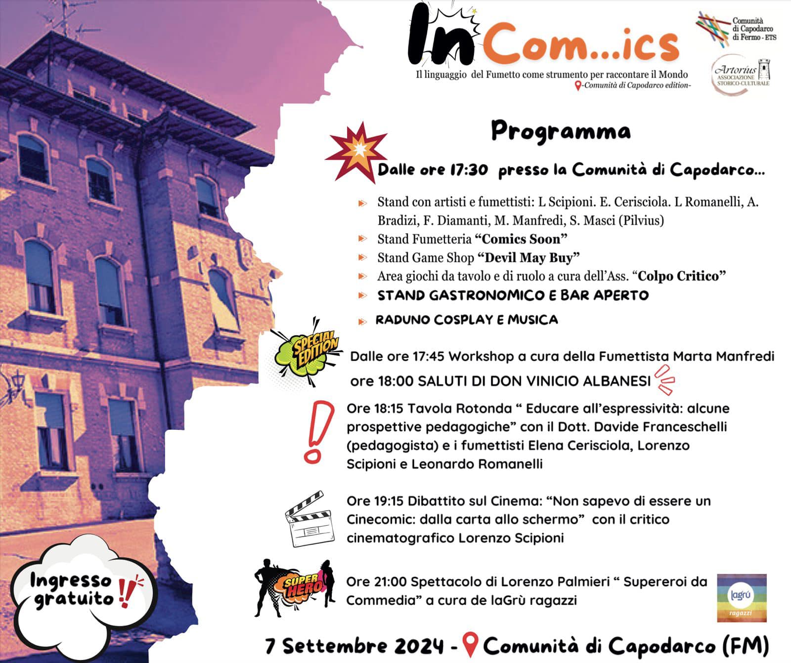 “Il linguaggio del Fumetto come strumento per raccontare il Mondo”: in Comunità con artisti, fumettisti e supereroi 2 In Com.ics Locandina
