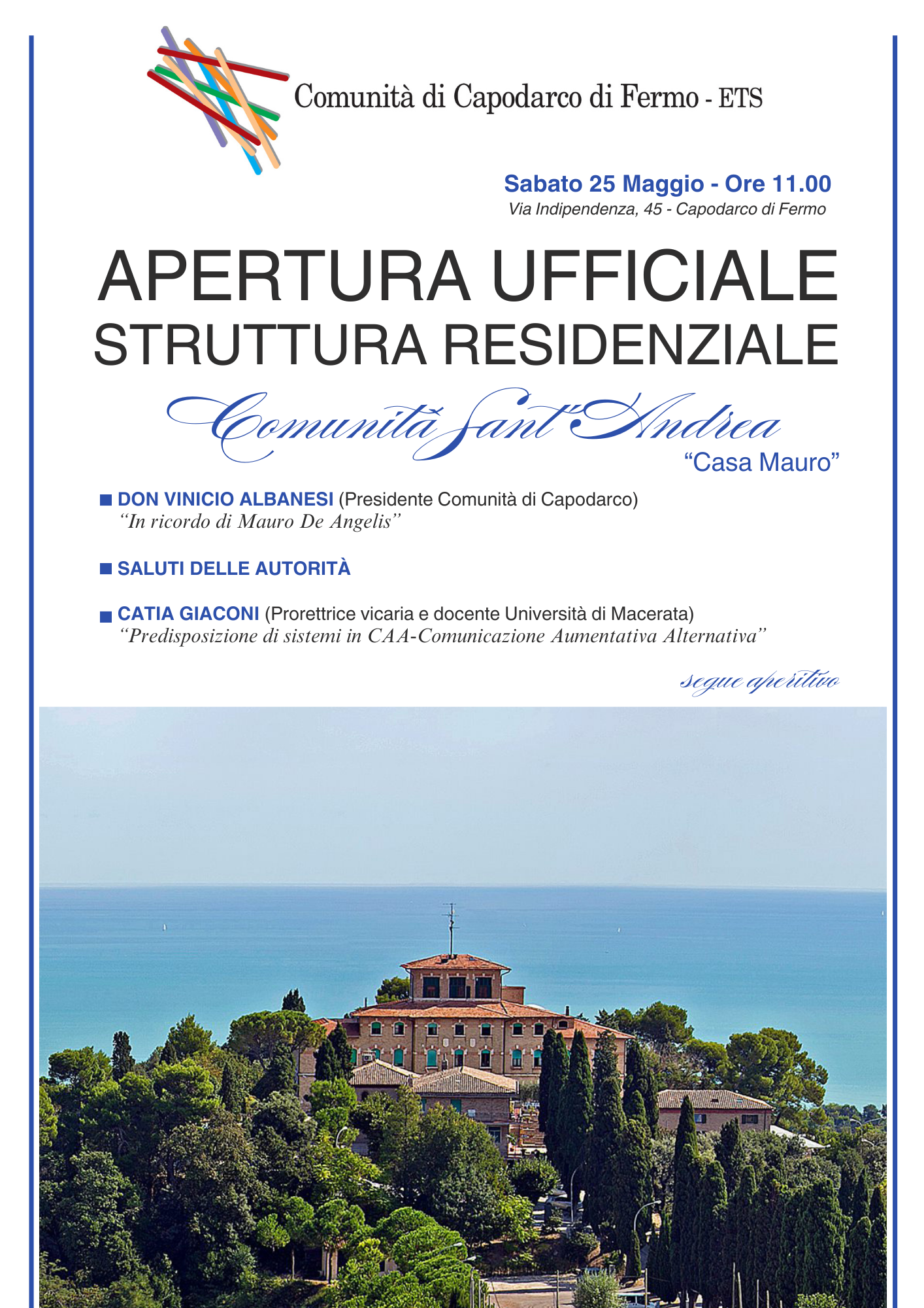 Inauguriamo la “Comunità Sant’Andrea (Casa Mauro)”: accoglierà giovani adulti con disabilità psico-fisica grave 3 SantAndrea 25 Maggio