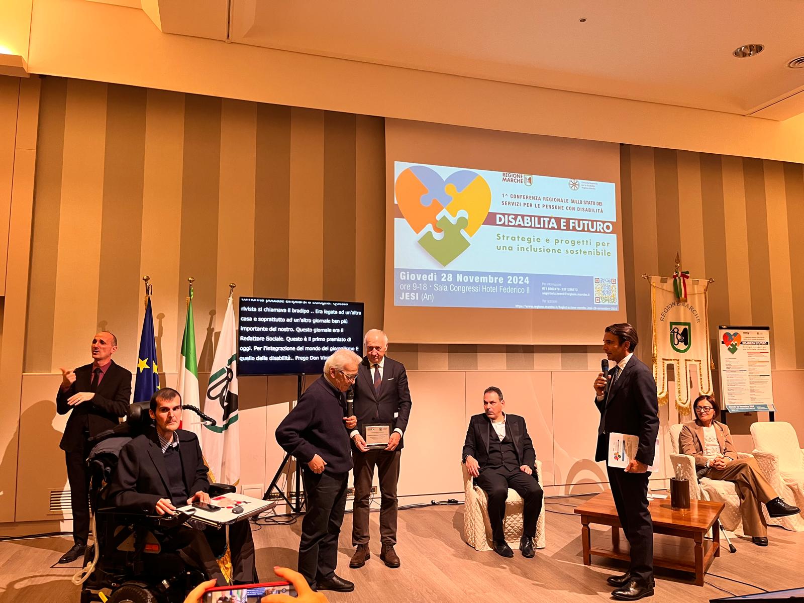 lo stato dei servizi per le persone con disabilità: oggi la conferenza nelle marche. la comunità ritira un premio